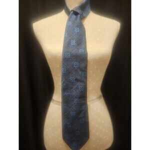 Vintage MCM Superba Men's Tie Geometric Dacron Polyester Black and Light Blue